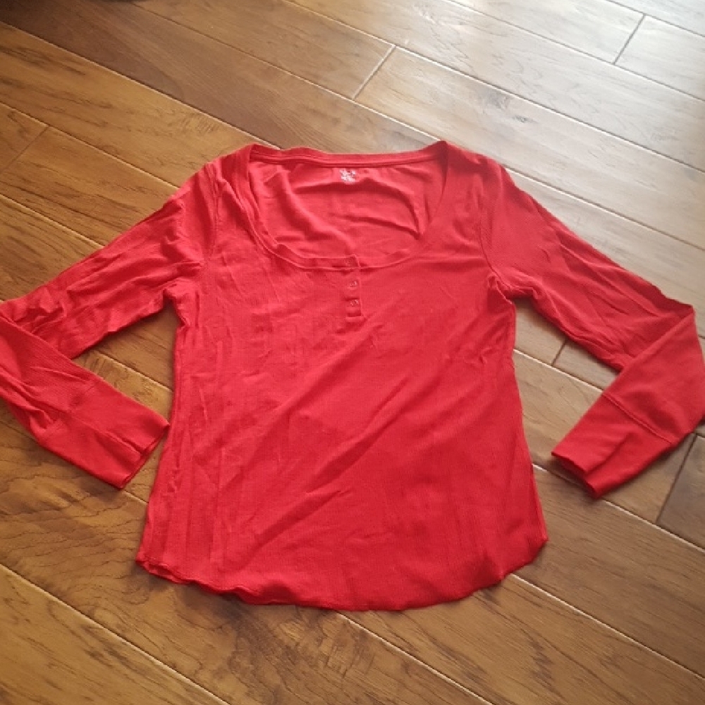 Love by GAP Red Long Sleeve Ribbed PJ Top Comfy Loungewear Size XL